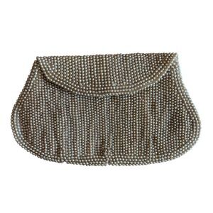 Vintage Faux Pearl Beaded Envelope Clutch Ivory Cream Bridal Wedding Evening Bag